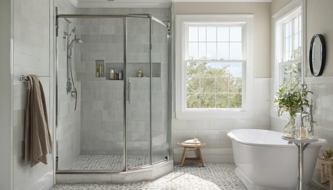 Homeowner stepping into a new low-threshold shower with a grab bar in a Annapolis home