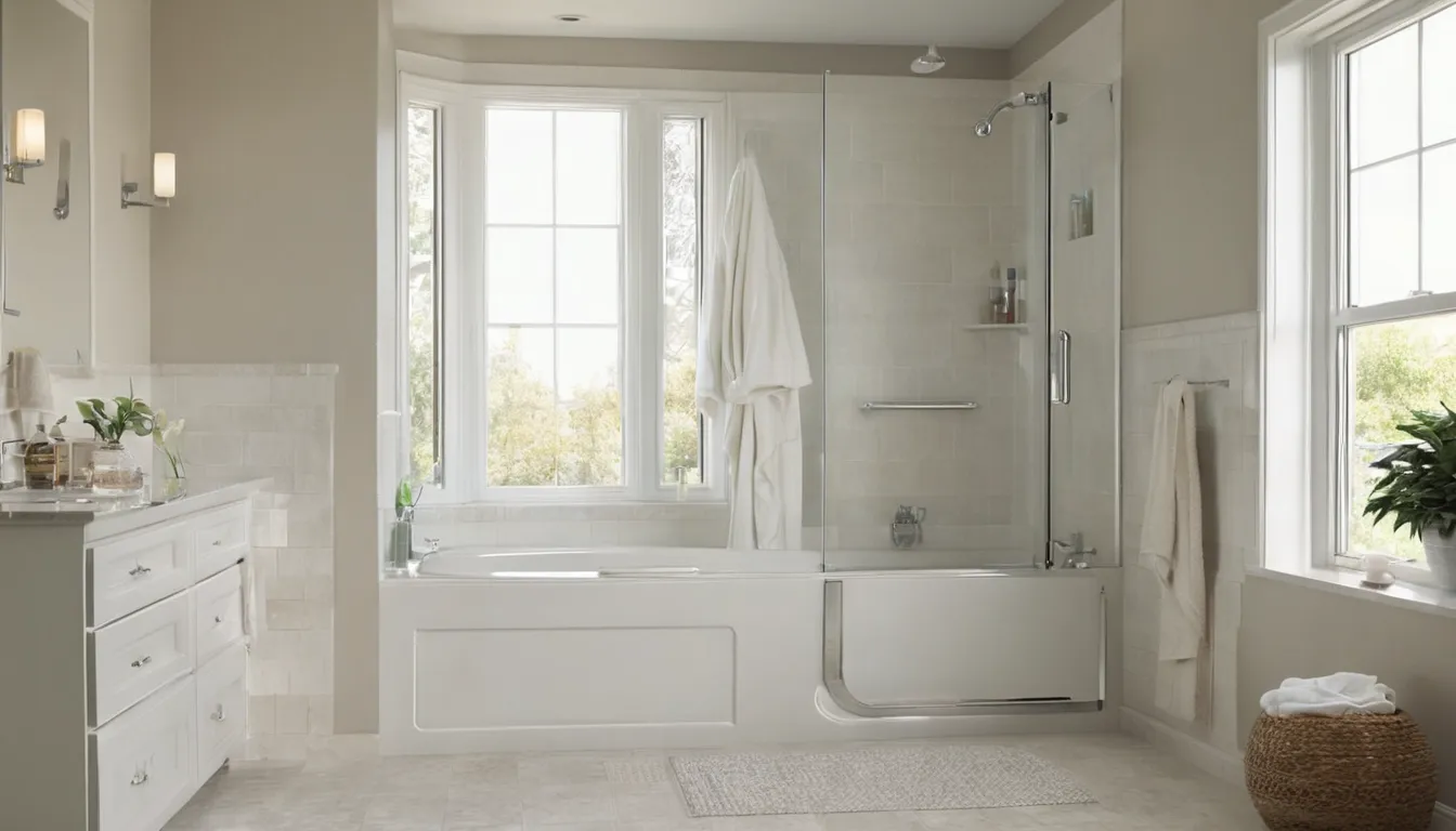 A home walk-in tub with an open side door in a bright bathroom in the Annapolis area